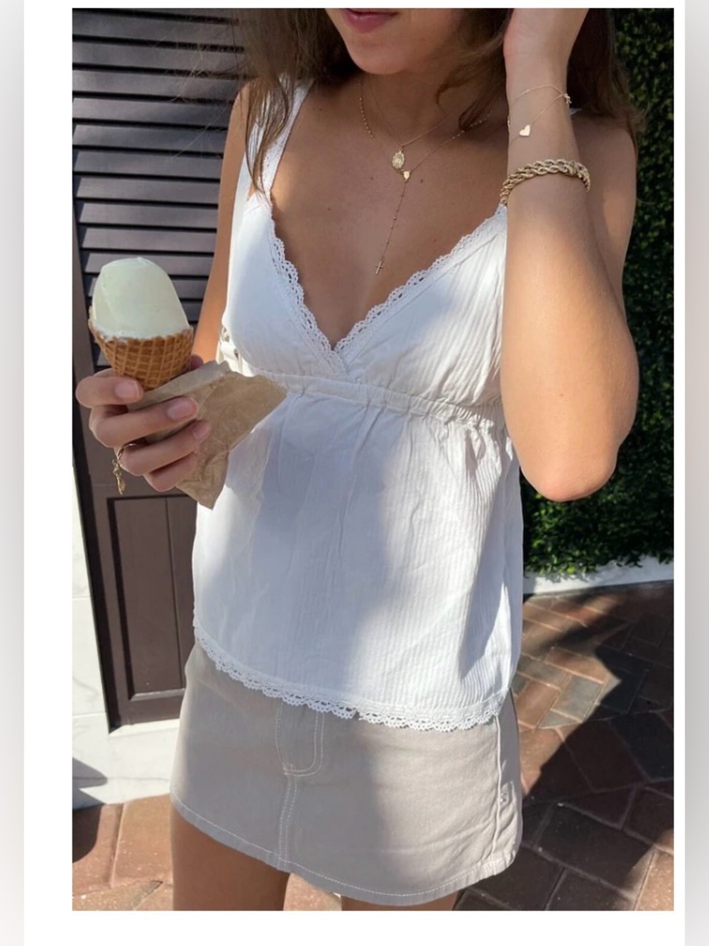 Brandy Melville Cream Lace-Trim Camisole